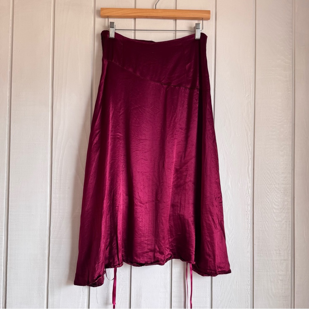 Vintage Burdundy Satin Midi Skirt - Picture 2 of 7